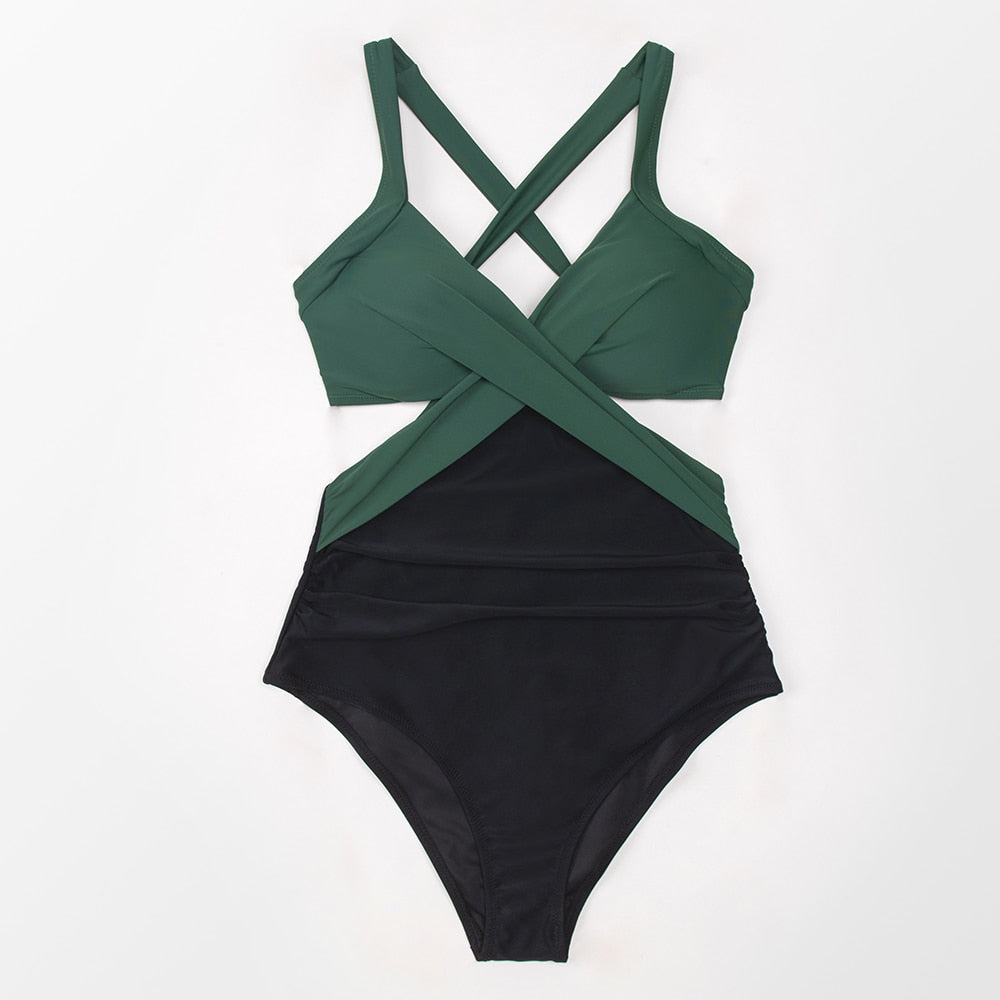 Trikini silueta top twist | Negro & Verde